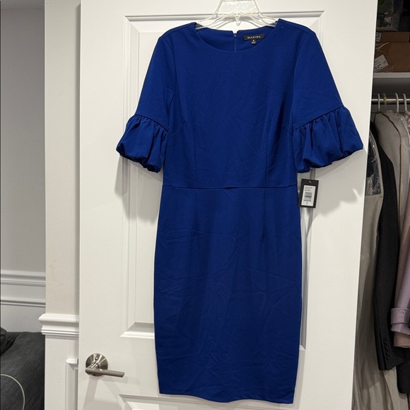 MARINA Dresses & Skirts - MARINA Cobalt Blue Ruffle-Sleeve Midi Dress